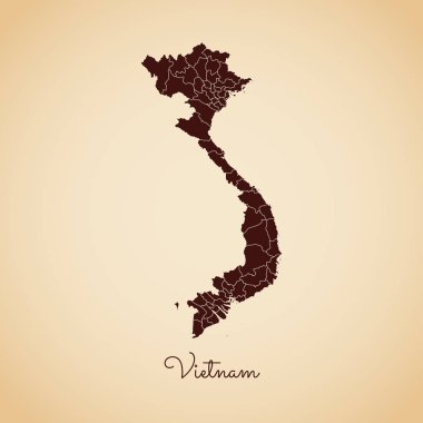 Vietnam bölgesi harita retro tarzı kahverengi anahat eski kağıt arka planda ayrıntılı harita Vietnam '