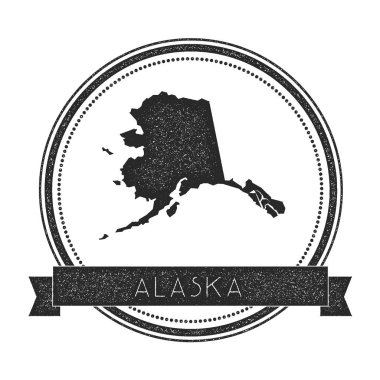 Alaska vektör harita damga Retro Insignia bizimle devlet harita Hipster yuvarlak lastik damgası sıkıntılı.