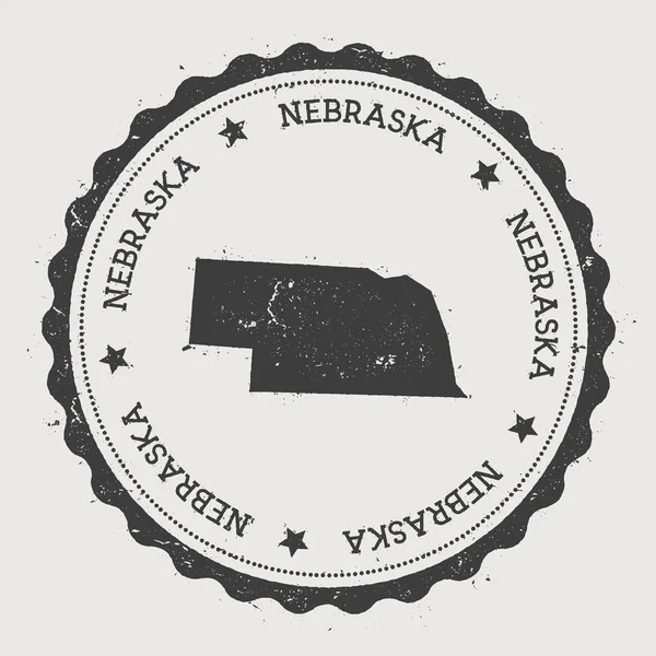 Etiqueta engomada vector Nebraska Hipster ronda sello de goma con mapa del estado de EE.UU. Vintage sello de pasaporte con — Vector de stock