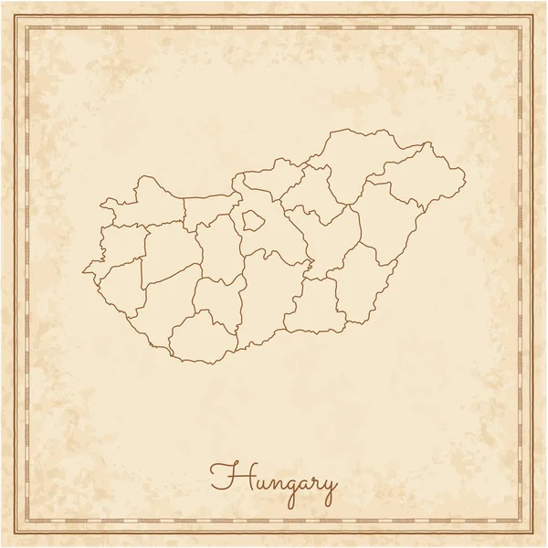 Hungary region map stilyzed old pirate parchment imitation Detailed map of Hungary regions Vector