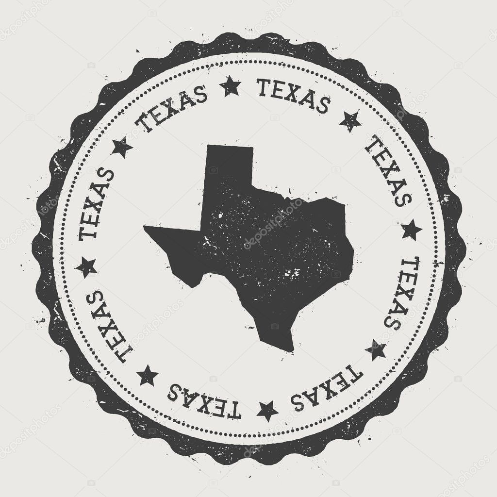 Texas vector sticker Hipster round rubber stamp with US state map Vintage passport stamp with
