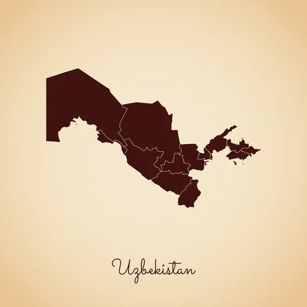 Ουζμπεκιστάν περιοχής χάρτη καφέ ρετρό στυλ διάρθρωσης σε παλιό χαρτί φόντο λεπτομερούς χάρτη του Ουζμπεκιστάν — Διανυσματικό Αρχείο