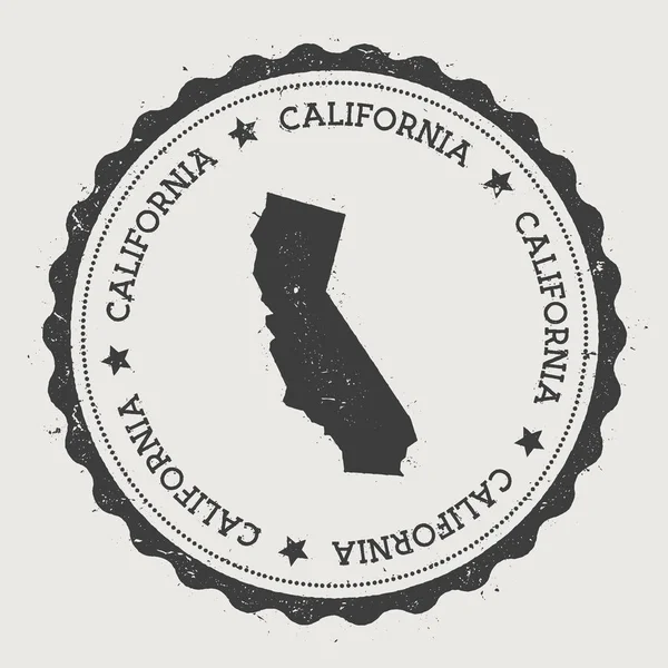California vector sticker Hipster round rubber stamp with US state map Vintage passport stamp with — Stock Vector