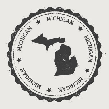 Michigan vektör etiket Hipster yuvarlak lastik damgası ile Devlet bize Vintage pasaport damga ile göster