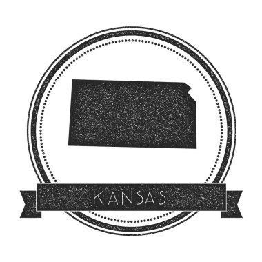 Kansas vektör harita damga Retro Insignia bizimle devlet harita Hipster yuvarlak lastik damgası sıkıntılı.