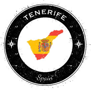 Tenerife dairesel vatansever rozet Grunge lastik damgası Adası bayrak harita ve boyunca yazılı adı ile