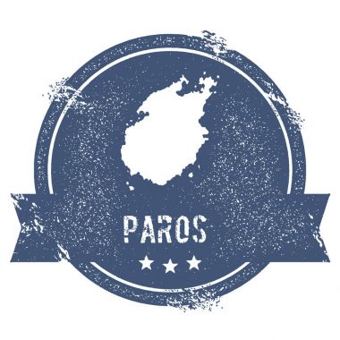 Paros logo işareti seyahat lastik damga adı ve ada vektör çizim Haritası olabilir