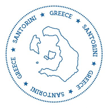 Santorini harita etiket Hipster ve retro tarzı yuvarlak nokta kenarlıklı minimalist Insignia rozet