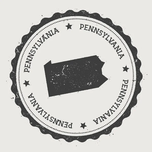Adesivo vettore Pennsylvania Hipster timbro di gomma rotondo con mappa di stato degli Stati Uniti Timbro passaporto Vintage — Vettoriale Stock