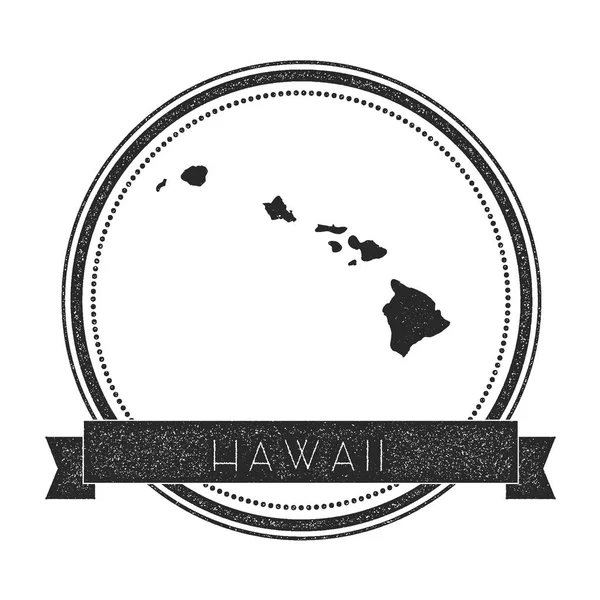 Hawaii mapa sello retro angustiado insignia Hipster ronda insignia con banner de texto Island vector — Vector de stock