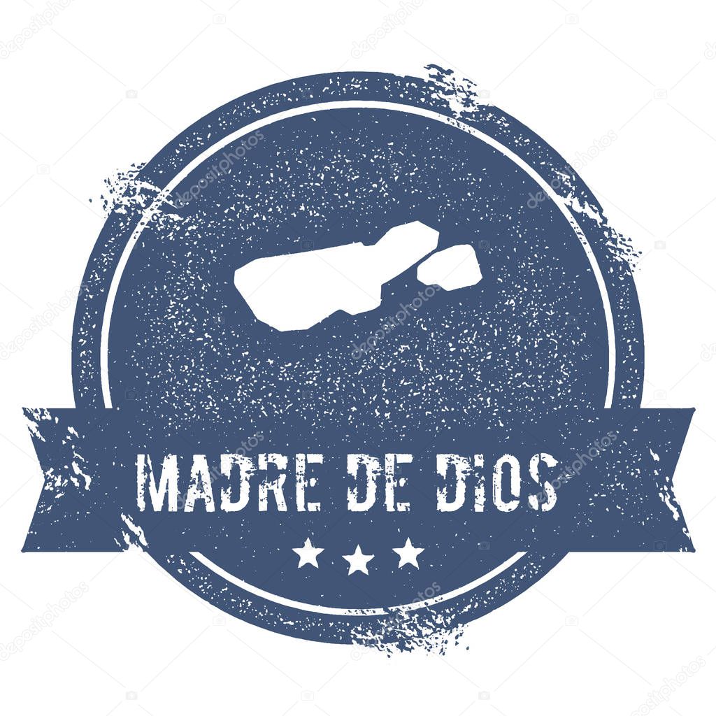 Madre de Dios Island logo sign Travel rubber stamp with the name and map of island vector
