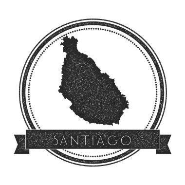 Santiago Adası harita damga Retro sıkıntılı Insignia Hipster yuvarlak rozeti metin afiş ada