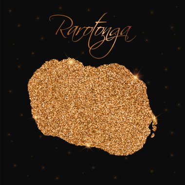 Rarotonga harita altın glitter lüks tasarım öğesi vektör çizim ile dolu
