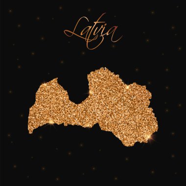 Letonya Haritası altın glitter lüks tasarım öğesi vektör çizim ile dolu