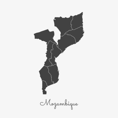 Mozambik bölgesi Haritası ayrıntılı haritası Mozambik bölgeleri vektör beyaz arka plan üzerinde gri anahat