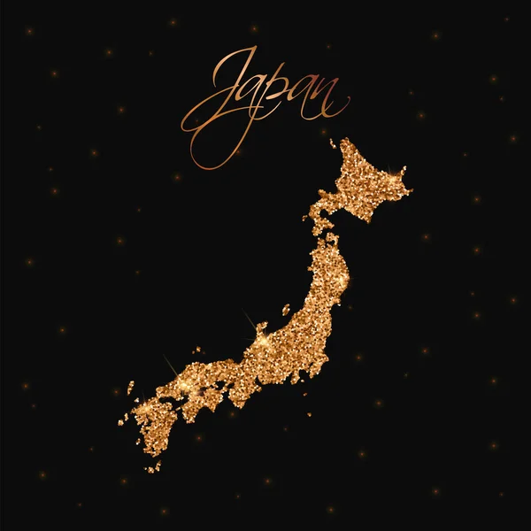 Giappone mappa piena di brillantini d'oro Lussuoso elemento di design vettoriale illustrazione — Vettoriale Stock