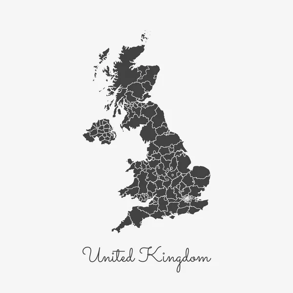 Carte des régions du Royaume-Uni contour gris sur fond blanc Carte détaillée des régions du Royaume-Uni — Image vectorielle