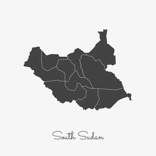 Jižní Súdán regionu mapa šedý obrys na bílém pozadí podrobné mapy regionů Jižní Súdán — Stockový vektor