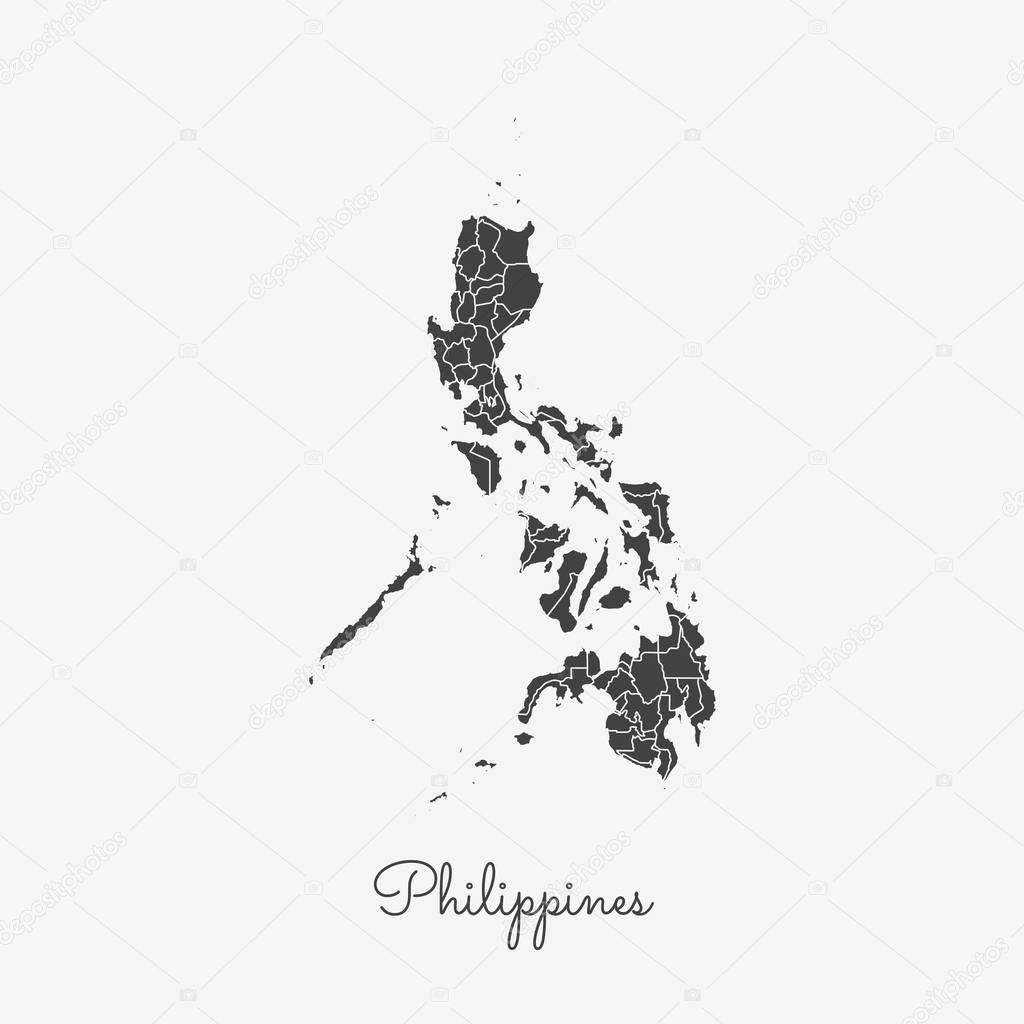 Philippines region map grey outline on white background Detailed map of Philippines regions