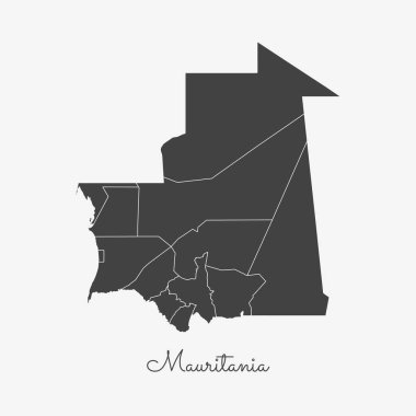 Moritanya bölgenin gri anahat Moritanya bölgeler vektör beyaz arka plan detaylı haritada göster