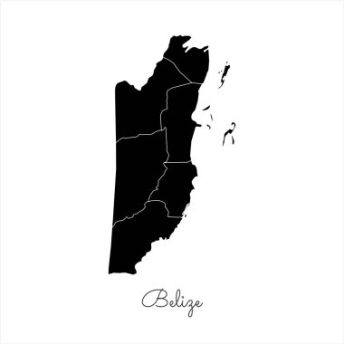 Belize bölgesi harita siyah anahat beyaz arka plan detaylı harita Belize bölgeler vektör
