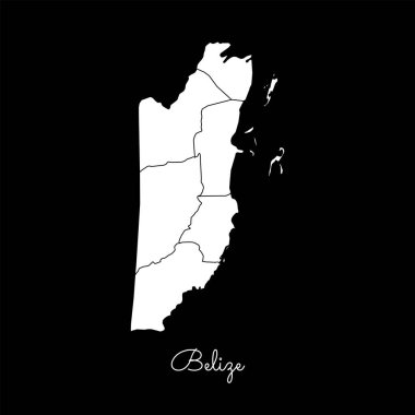 Belize bölgesi harita beyaz anahat Belize bölgeler vektör siyah arka plan detaylı haritada