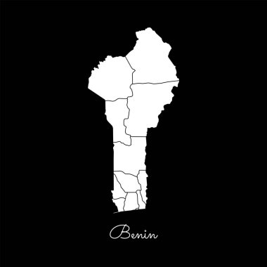 Benin bölgesi harita beyaz anahat Benin bölgeler vektör siyah arka plan detaylı haritada