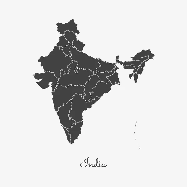 Carte de l'Inde contour gris sur fond blanc Carte détaillée des régions de l'Inde vecteur — Image vectorielle