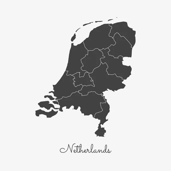 オランダ地域マップ ホワイト バック グラウンドのネザーランド地域の詳細地図の外枠がグレー — ストックベクタ