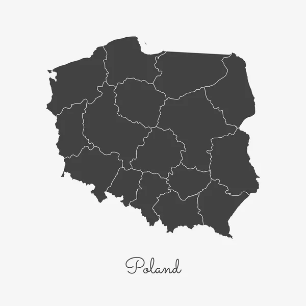 Polonia región mapa gris contorno sobre fondo blanco Mapa detallado de Polonia regiones Vector — Vector de stock