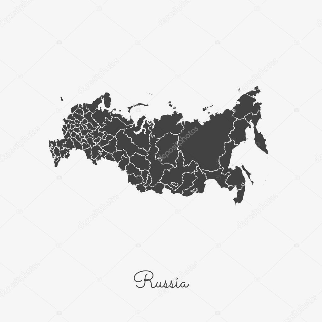Russia region map grey outline on white background Detailed map of Russia regions Vector