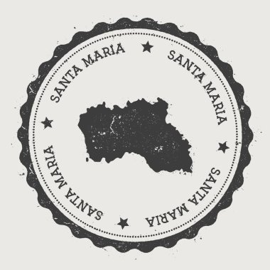 Santa Maria Adası etiket Hipster yuvarlak lastik damgası ile ada harita Vintage pasaport işaretiyle