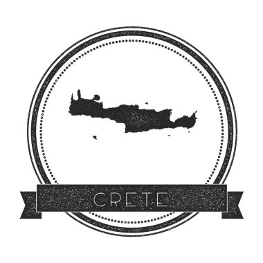 Crete harita damga Retro sıkıntılı Insignia Hipster rozeti ile metin afiş Adası vektör yuvarlak