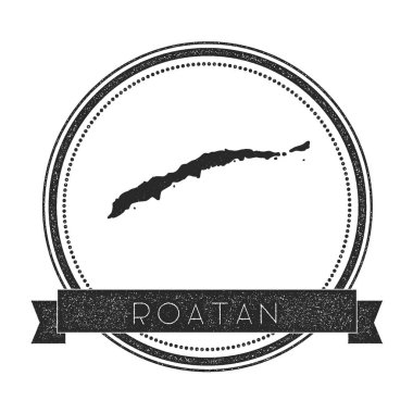 Roatan harita damga Retro sıkıntılı Insignia Hipster rozeti ile metin afiş Adası vektör yuvarlak