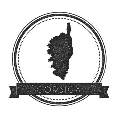Corsica harita damga Retro sıkıntılı Insignia Hipster rozeti ile metin afiş Adası vektör yuvarlak