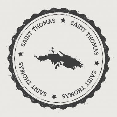 Saint Thomas etiket Hipster yuvarlak lastik damgası ile ada harita Vintage pasaport işaretiyle