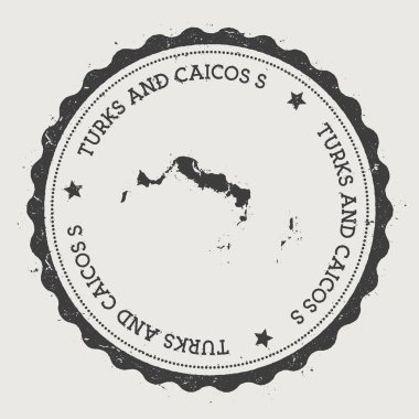 Turks ve Caicos Adaları etiket Hipster yuvarlak lastik damgası ada Haritası Vintage pasaport işareti ile
