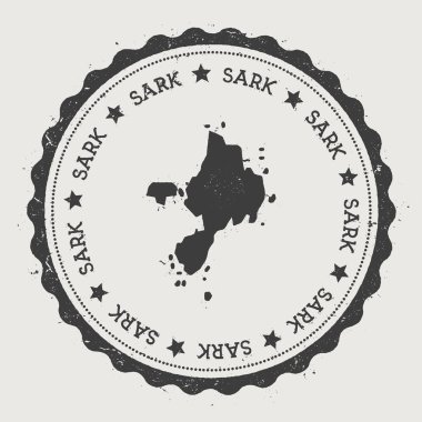 Sark etiket Hipster yuvarlak lastik damgası ada Haritası Vintage pasaport işareti ile dairesel metin ile