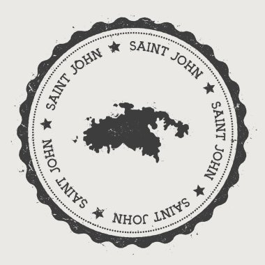 Saint John etiket Hipster yuvarlak lastik damgası ile ada Haritası Vintage pasaport dairesel işaretiyle
