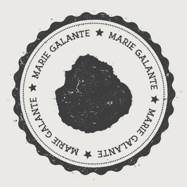 Mariegalante etiket Hipster yuvarlak lastik damgası ile ada harita Vintage pasaport işaretiyle