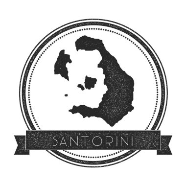 Santorini harita damga Retro sıkıntılı Insignia Hipster rozeti ile metin afiş Adası vektör yuvarlak
