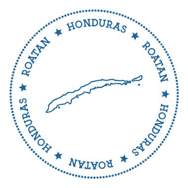 Roatan harita etiket Hipster ve retro tarzı yuvarlak nokta kenarlıklı minimalist Insignia rozet