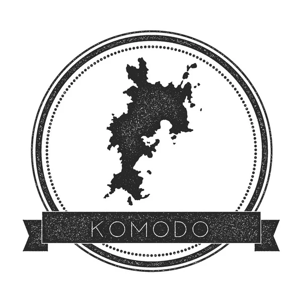 Sello de mapa Komodo Insignia angustiada retro Hipster placa redonda con banner de texto Island vector — Vector de stock