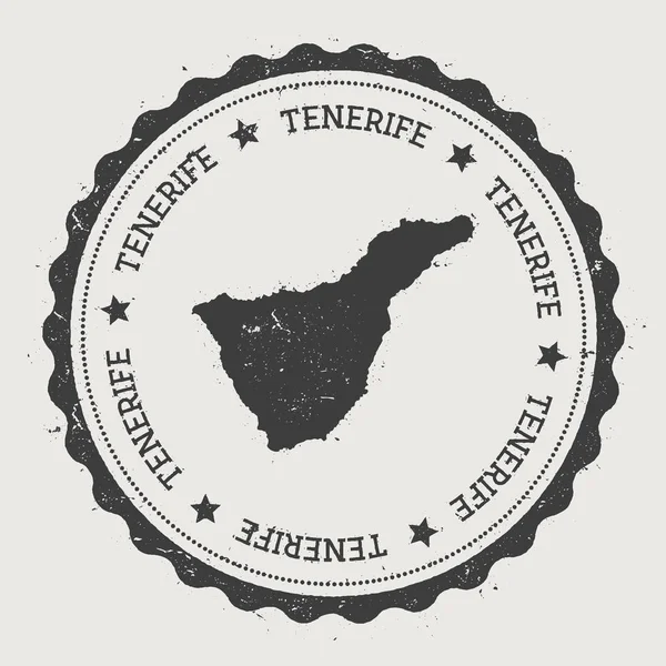 Etiqueta engomada de Tenerife Sello de goma redonda Hipster con mapa de la isla Signo de pasaporte vintage con circular — Vector de stock