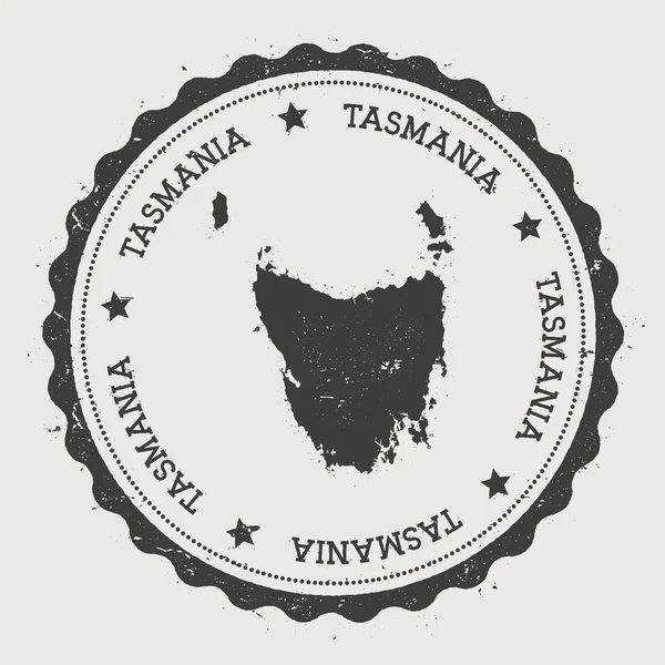 Pegatina Tasmania Sello de goma redonda Hipster con mapa de la isla Signo de pasaporte vintage con circular — Vector de stock
