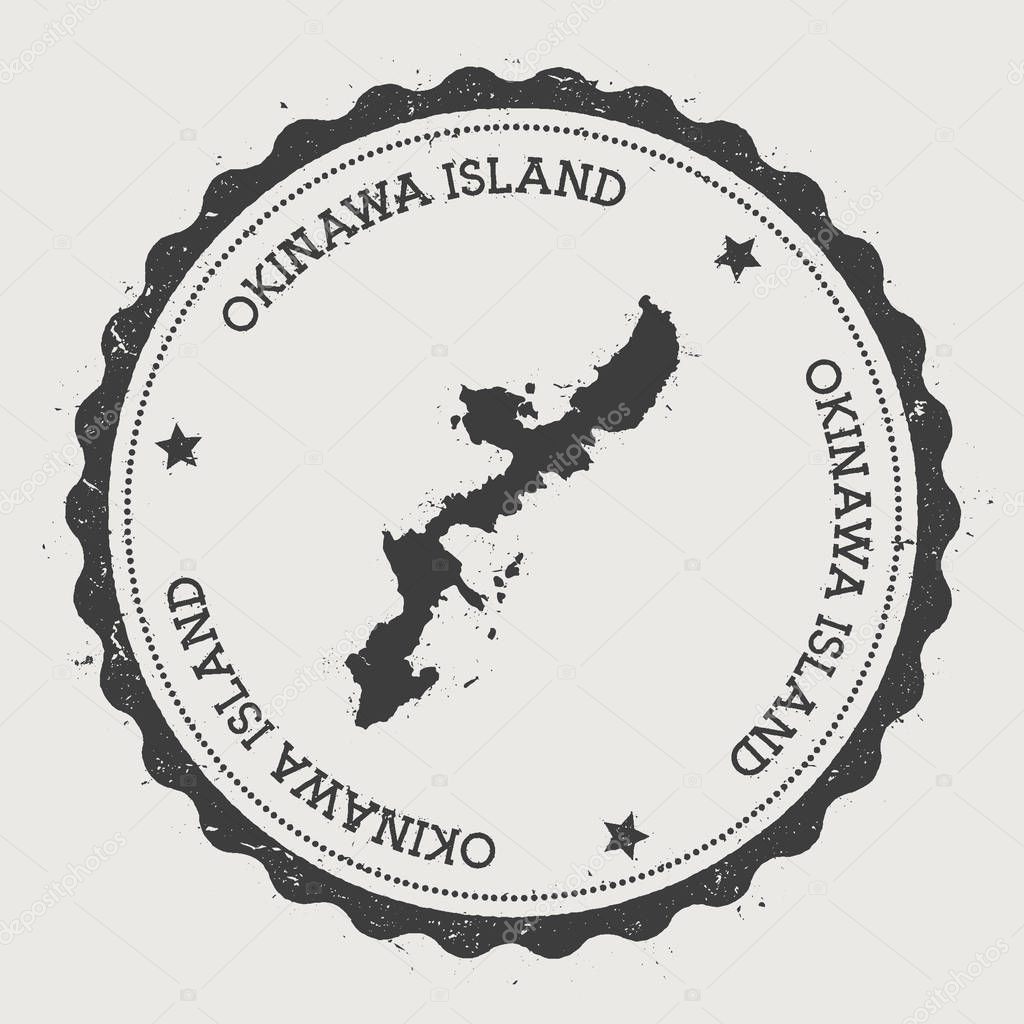 Okinawa Island sticker Hipster round rubber stamp with island map Vintage passport sign with