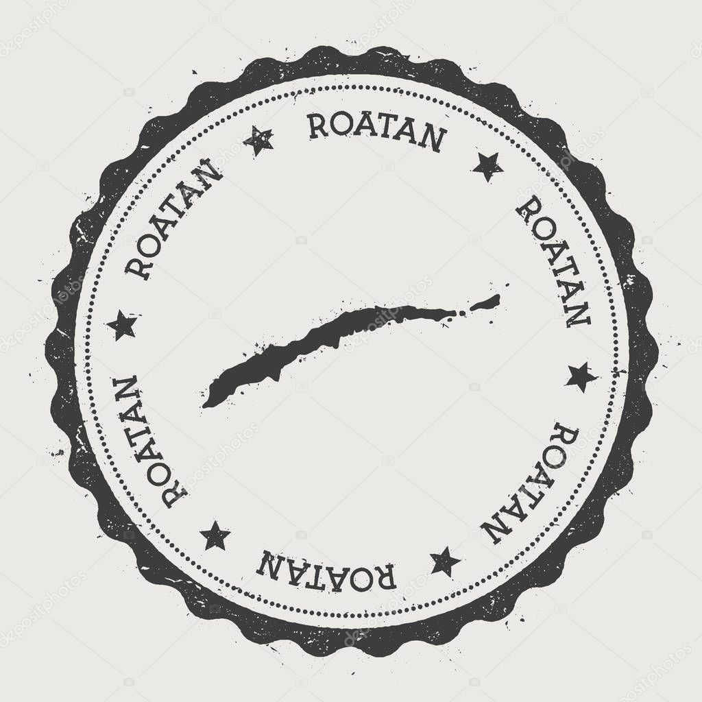 Roatan sticker Hipster round rubber stamp with island map Vintage passport sign with circular text
