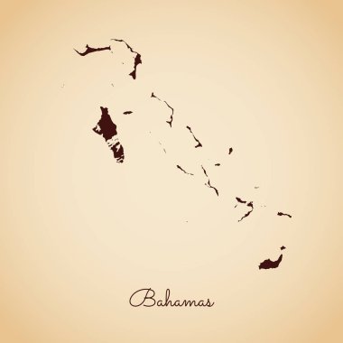 Bahama Adaları bölgesi harita retro tarzı kahverengi anahat eski kağıt arka planda ayrıntılı harita Bahamalar