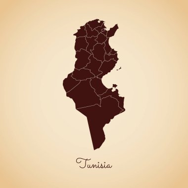 Tunus bölge harita retro tarzı kahverengi anahat eski kağıt arka planda ayrıntılı harita Tunus