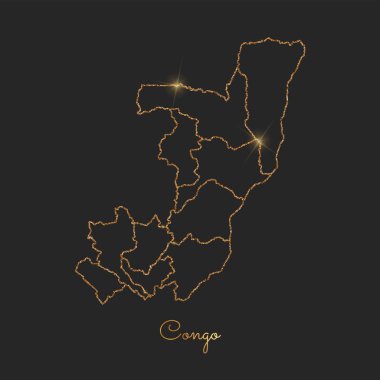 Kongo bölgesi harita altın glitter anahat parlak yıldız koyu arka planda ayrıntılı göster